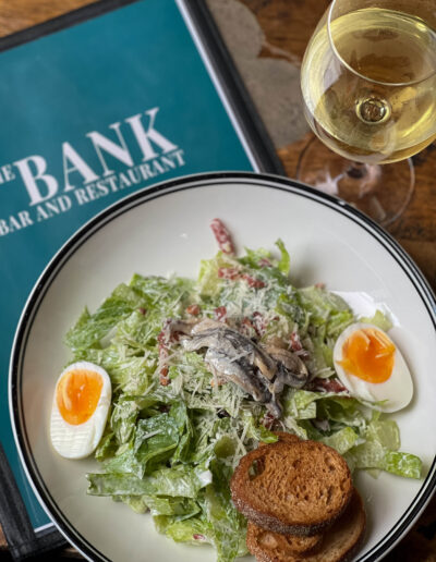 Ranch Caesar 23 cos lettuce, smoky bacon, garlic croutons, chopped egg, parmesan, white anchovies, ranch dressing (LGO)